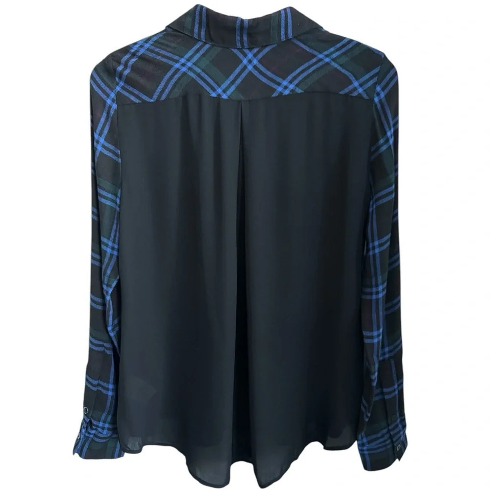 L'AGENCE Black and Blue Plaid Button-Down Shirt - Picture 4 of 5